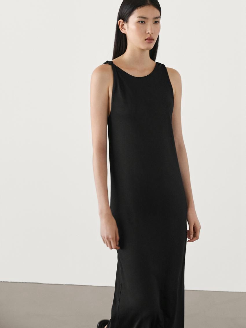 Massimo Dutti Strappy Midi With Knots Women Dress Black | US-YU1027856