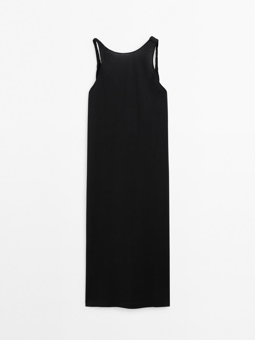 Massimo Dutti Strappy Midi With Knots Women Dress Black | US-YU1027856