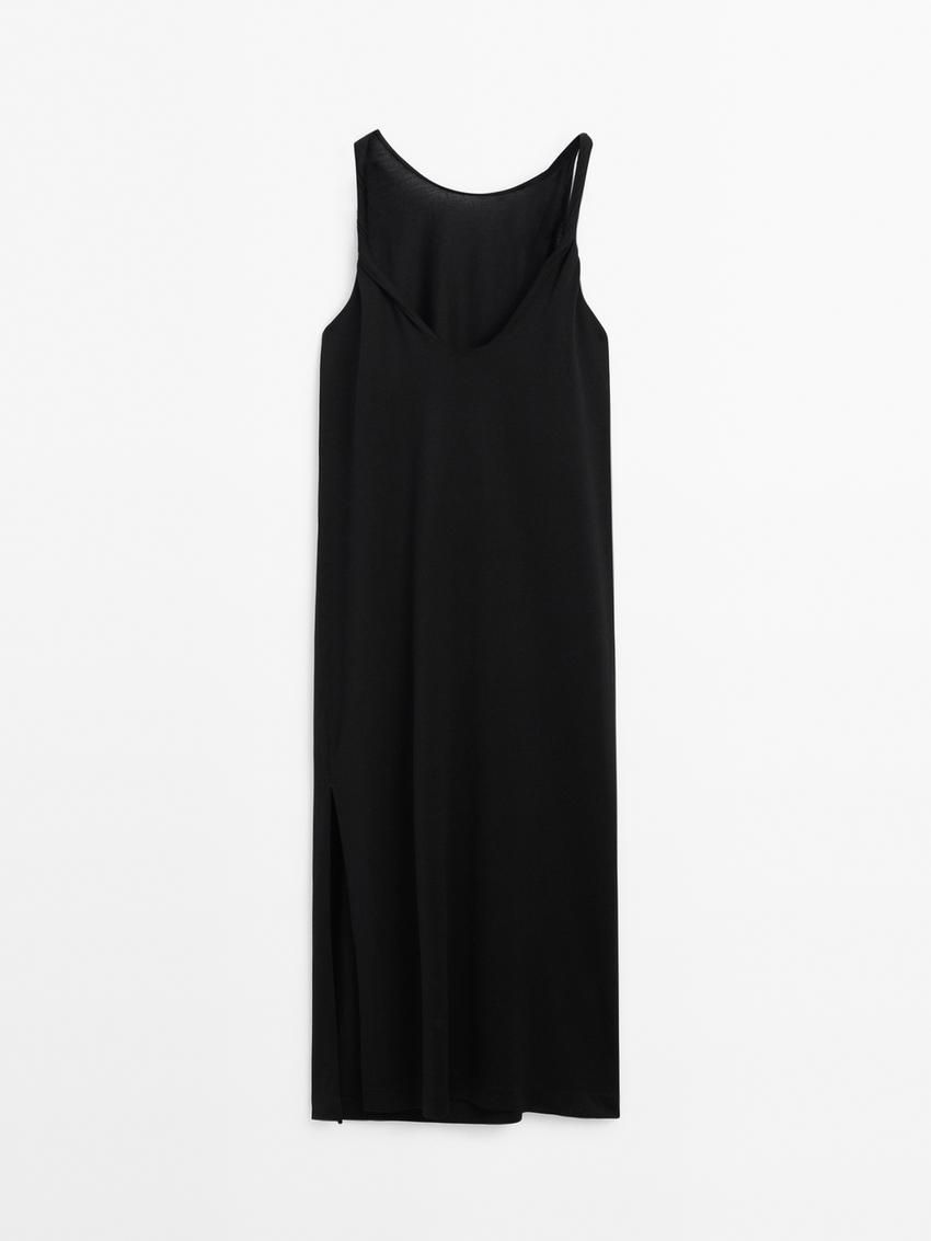 Massimo Dutti Strappy Midi With Knots Women Dress Black | US-YU1027856
