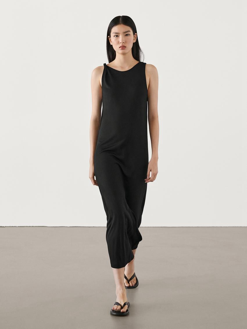 Massimo Dutti Strappy Midi With Knots Women Dress Black | US-YU1027856