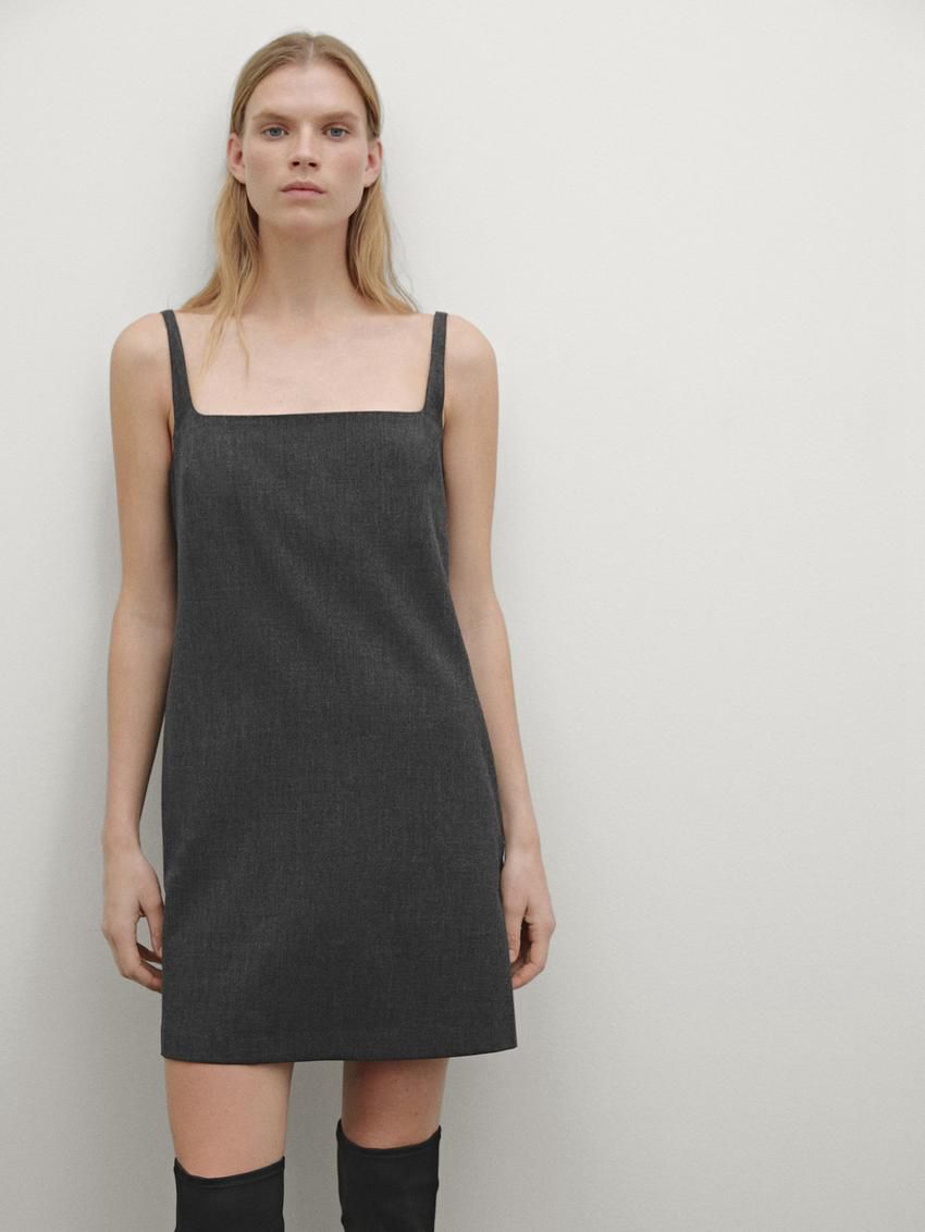 Massimo Dutti Strappy Mini Women Dress Dark Grey | US-BA4096752