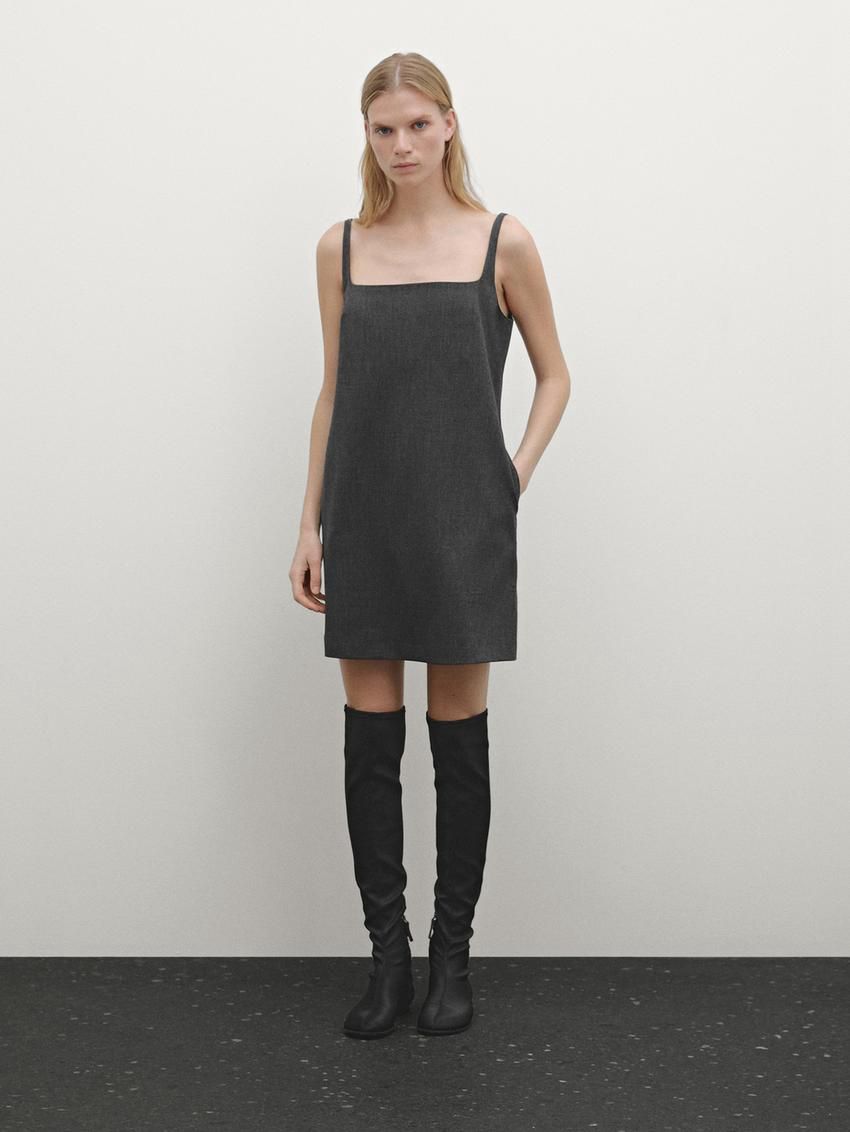 Massimo Dutti Strappy Mini Women Dress Dark Grey | US-BA4096752