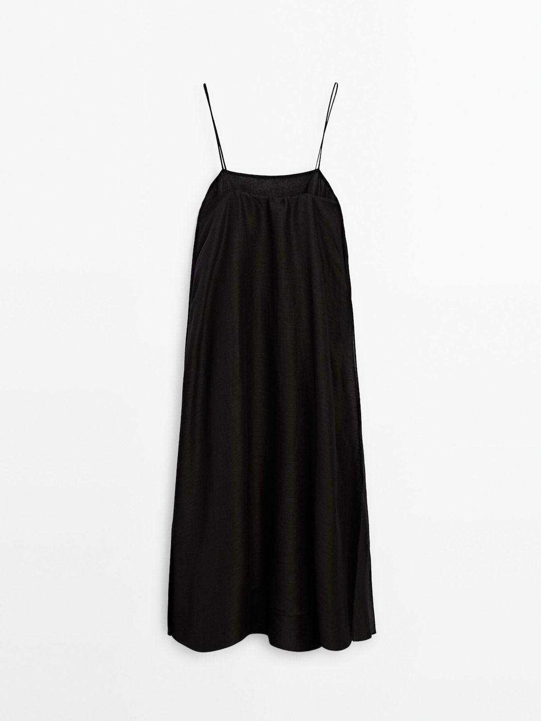 Massimo Dutti Strappy Ramie Midi Women Dress Black | US-CQ9850641