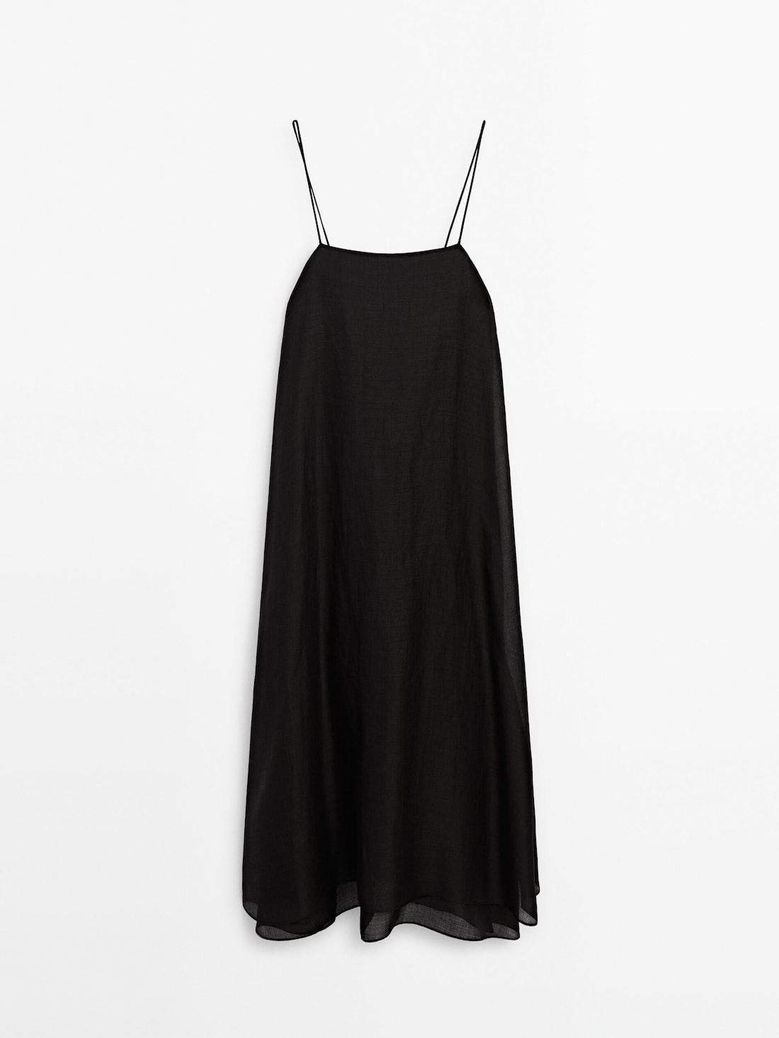 Massimo Dutti Strappy Ramie Midi Women Dress Black | US-CQ9850641