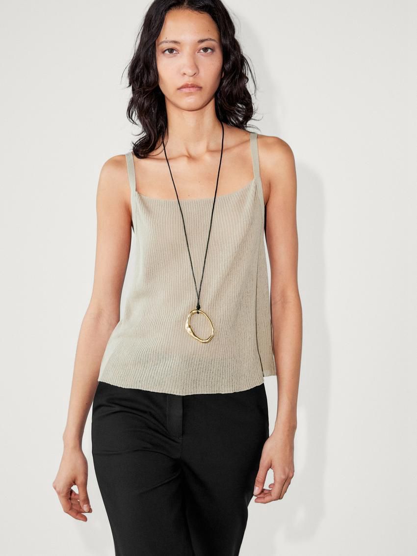 Massimo Dutti Strappy Ribbed Knit Women Top Khaki | US-YM6983174