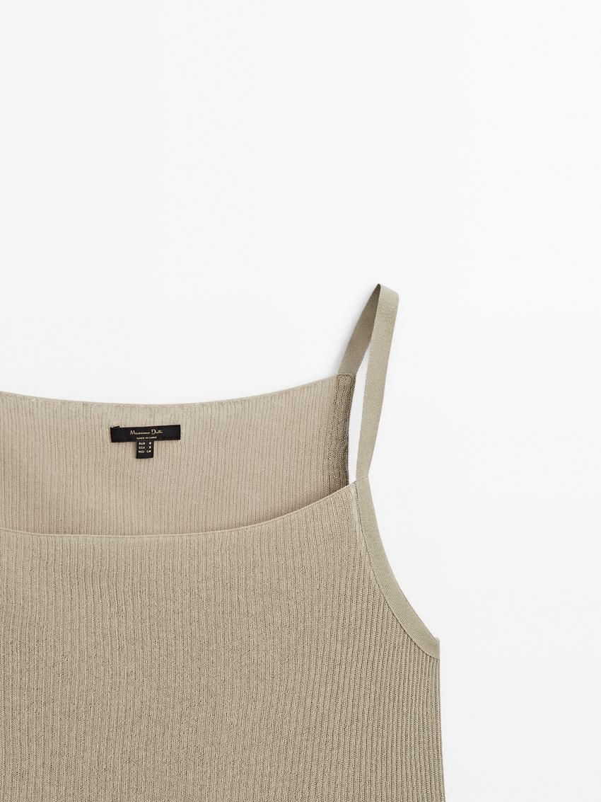 Massimo Dutti Strappy Ribbed Knit Women Top Khaki | US-YM6983174
