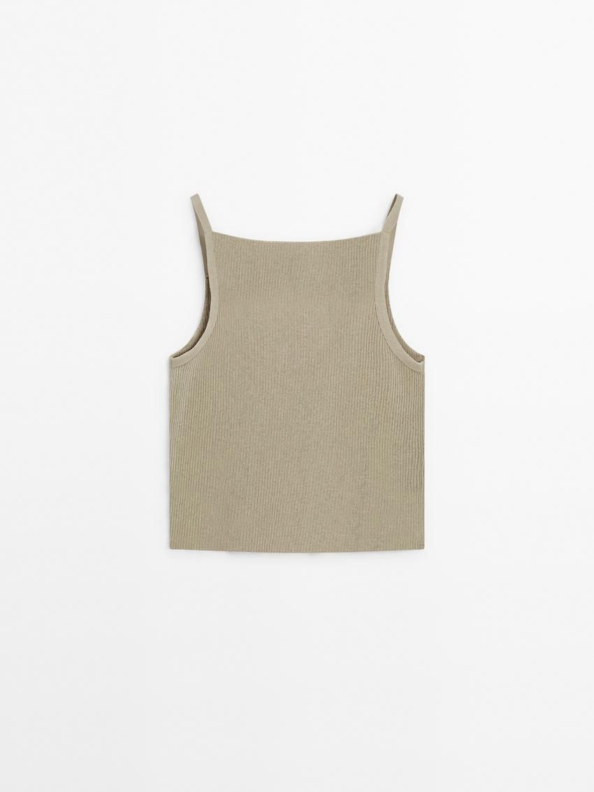 Massimo Dutti Strappy Ribbed Knit Women Top Khaki | US-YM6983174