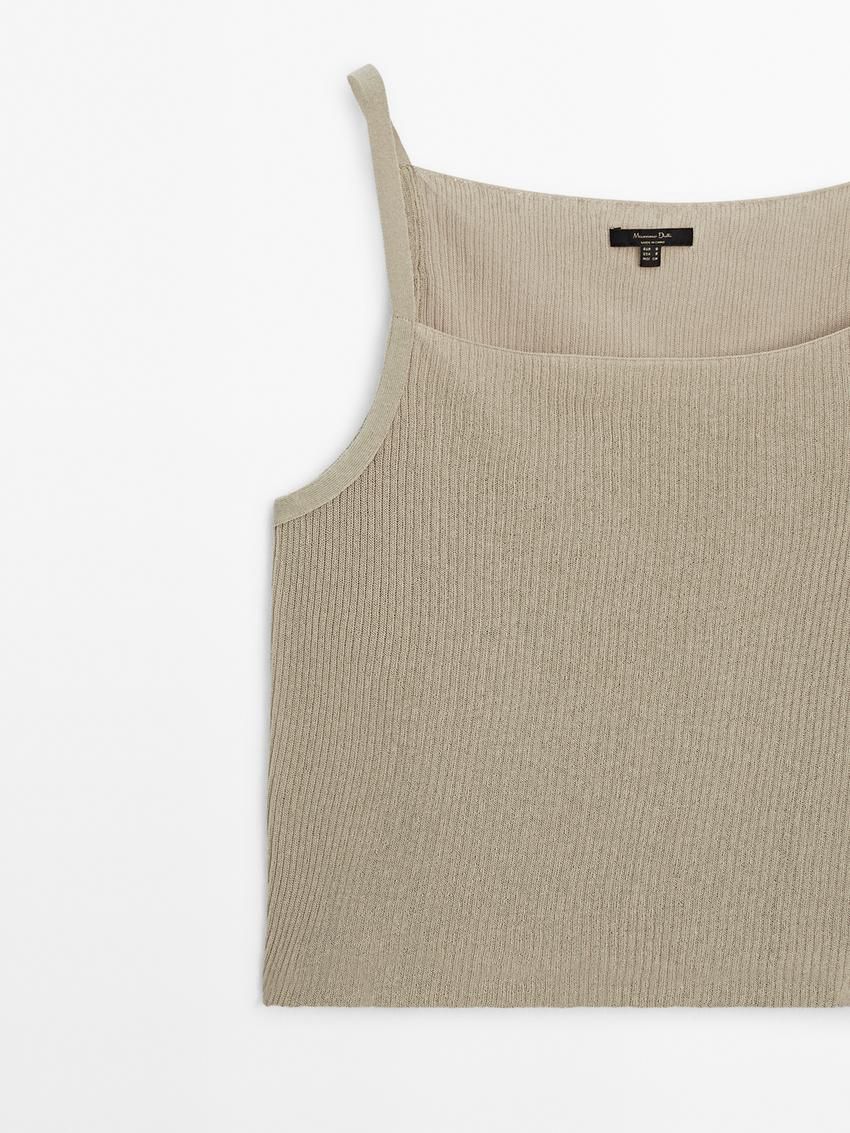 Massimo Dutti Strappy Ribbed Knit Women Top Khaki | US-YM6983174