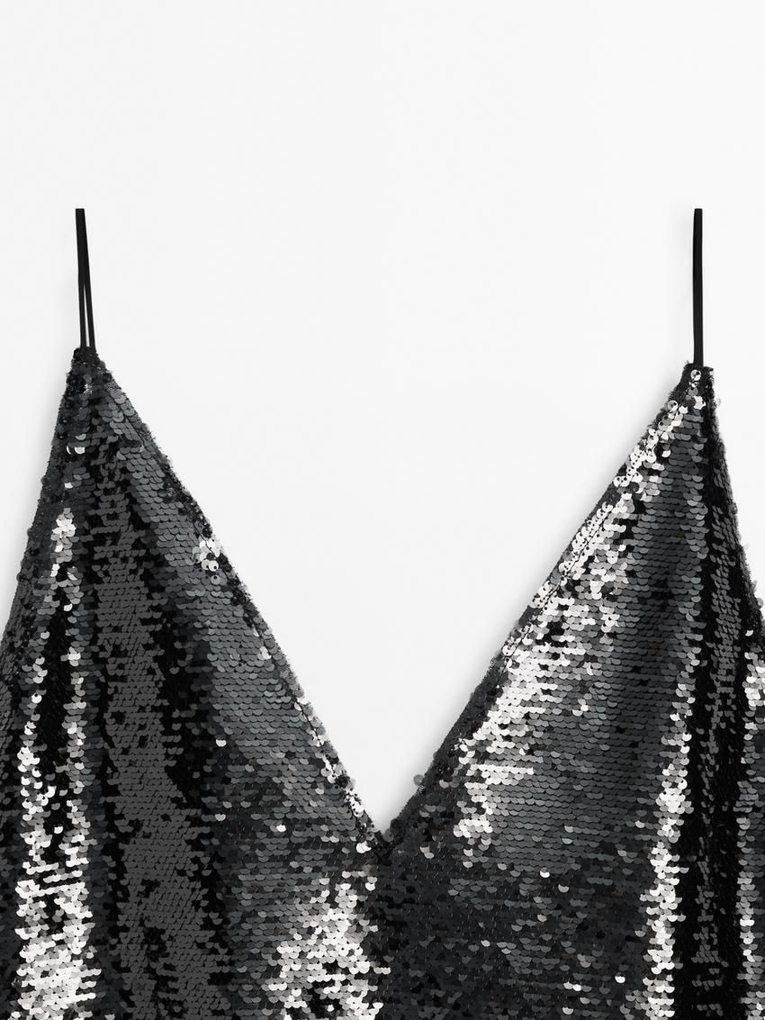 Massimo Dutti Strappy Sequin Women Top Black | US-RT8734962