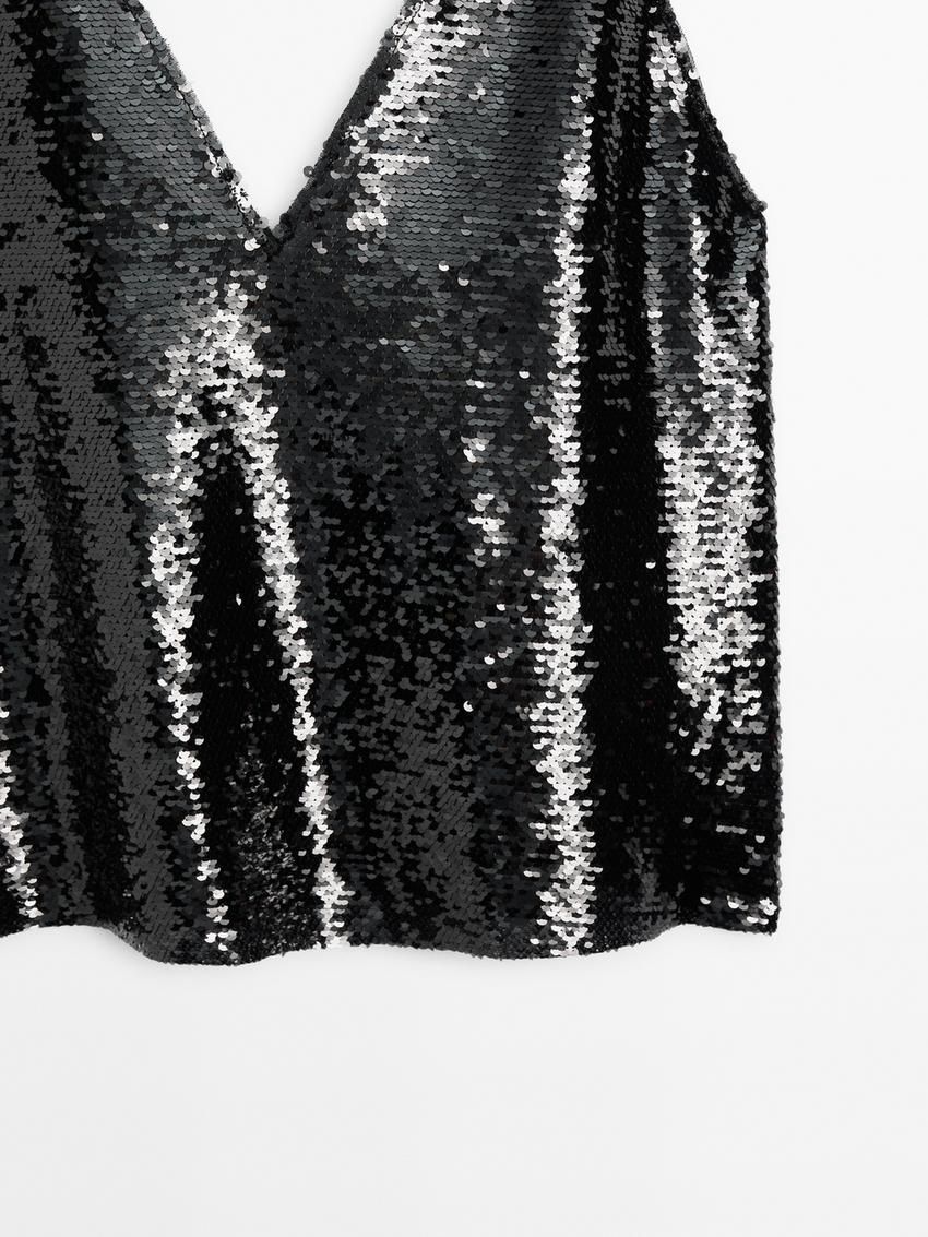 Massimo Dutti Strappy Sequin Women Top Black | US-RT8734962