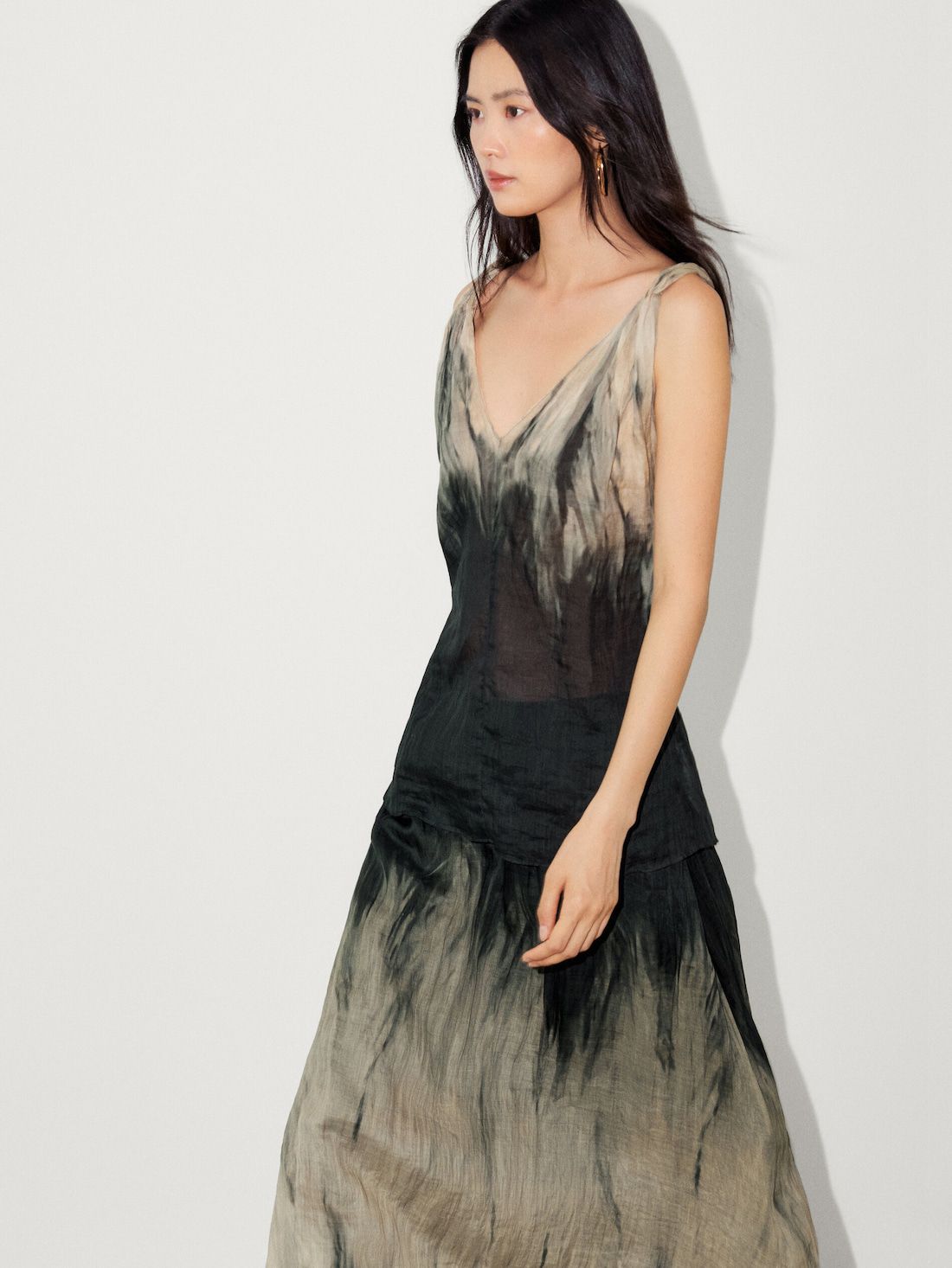 Massimo Dutti Strappy Tie-dye Print Co-ord Women Top Dark Green | US-BU7386120