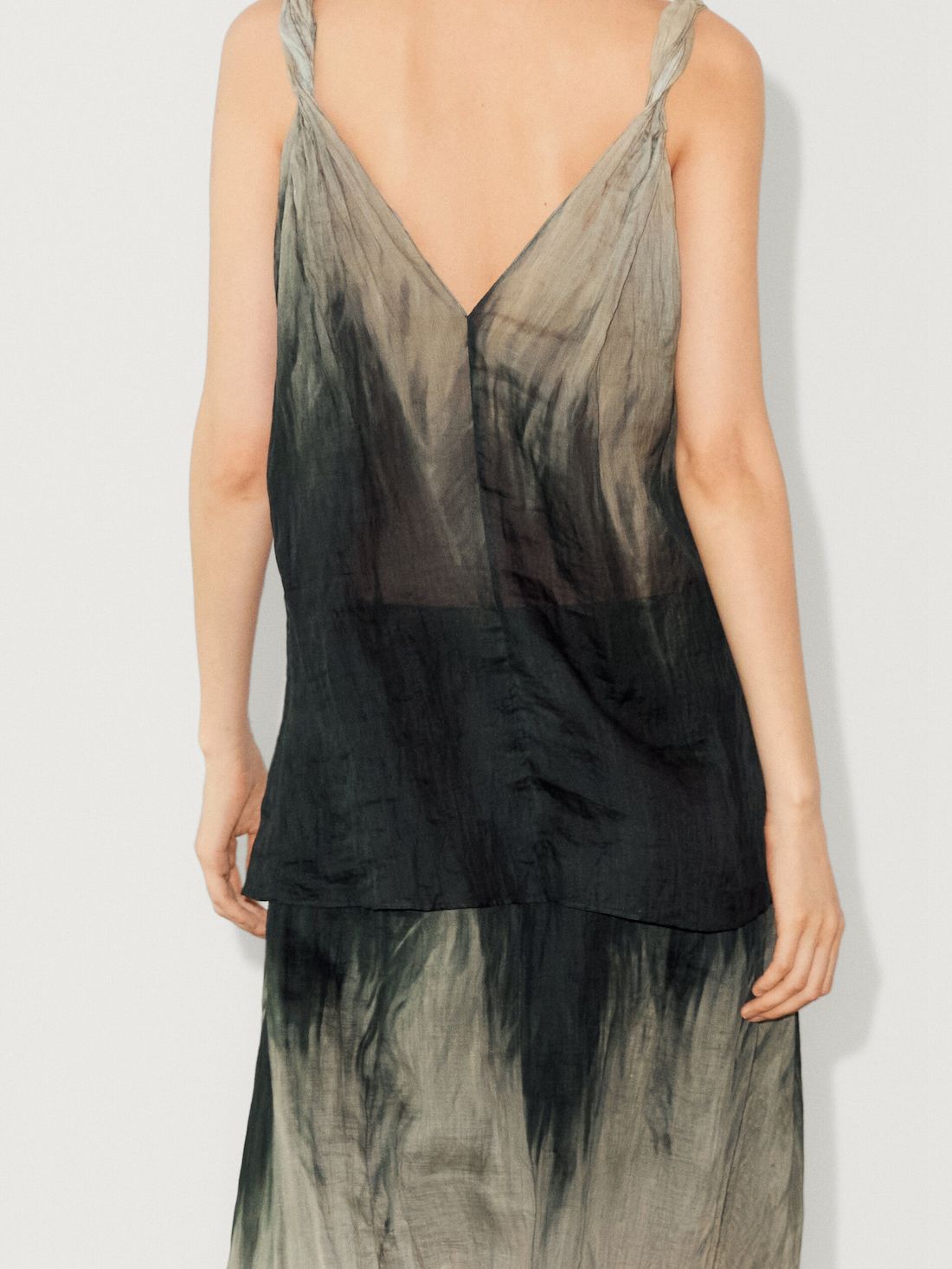 Massimo Dutti Strappy Tie-dye Print Co-ord Women Top Dark Green | US-BU7386120