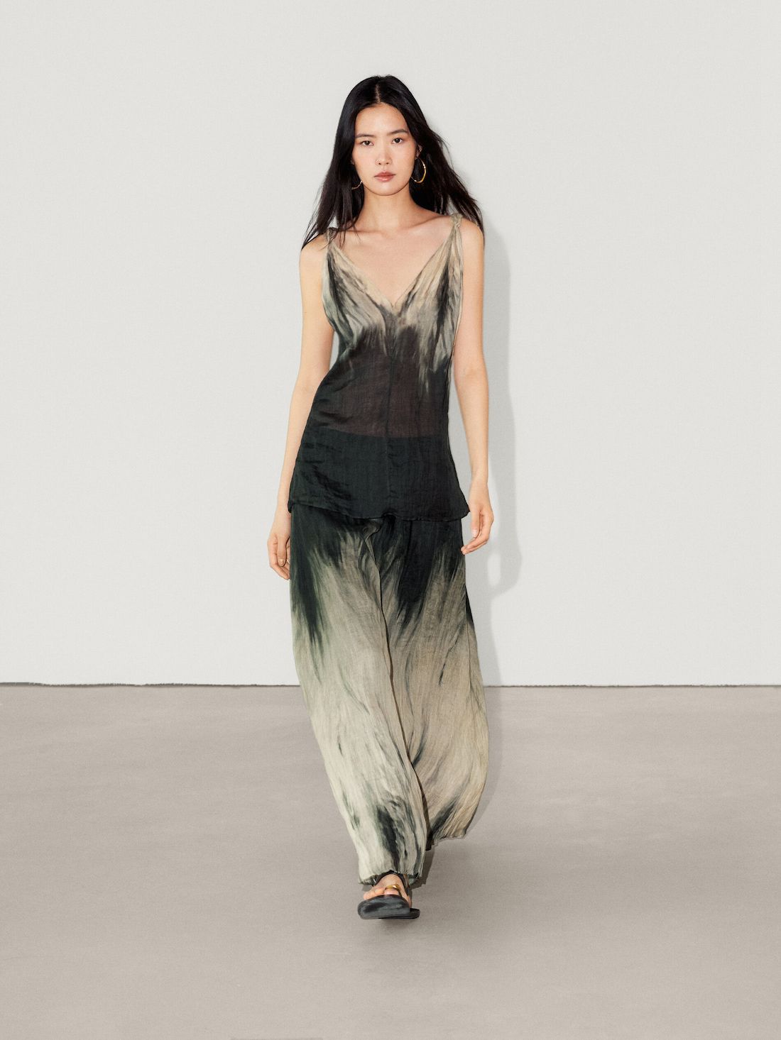 Massimo Dutti Strappy Tie-dye Print Co-ord Women Top Dark Green | US-BU7386120