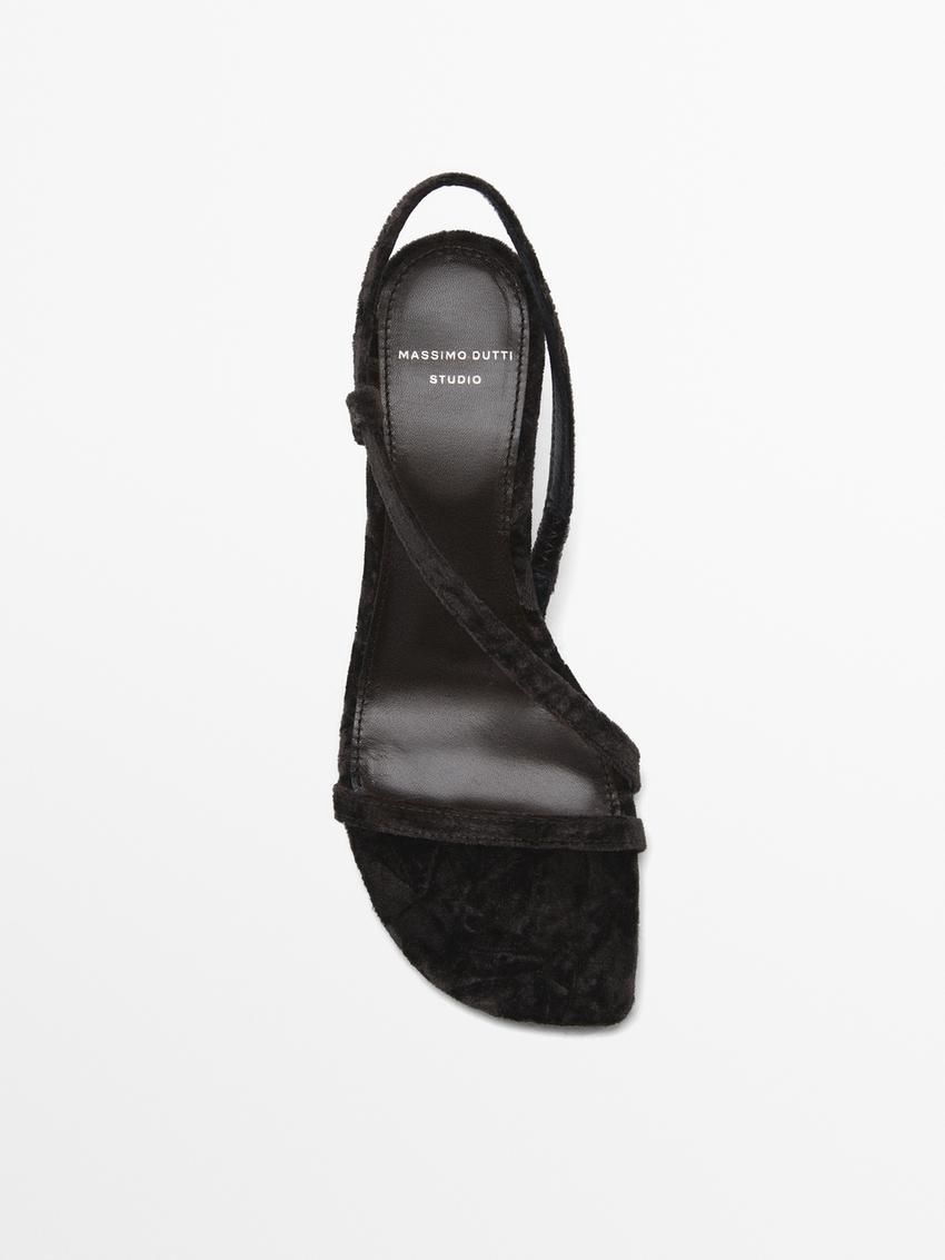 Massimo Dutti Strappy Velvet - Studio Women Heeled Sandals Dark Brown | US-FE3856429