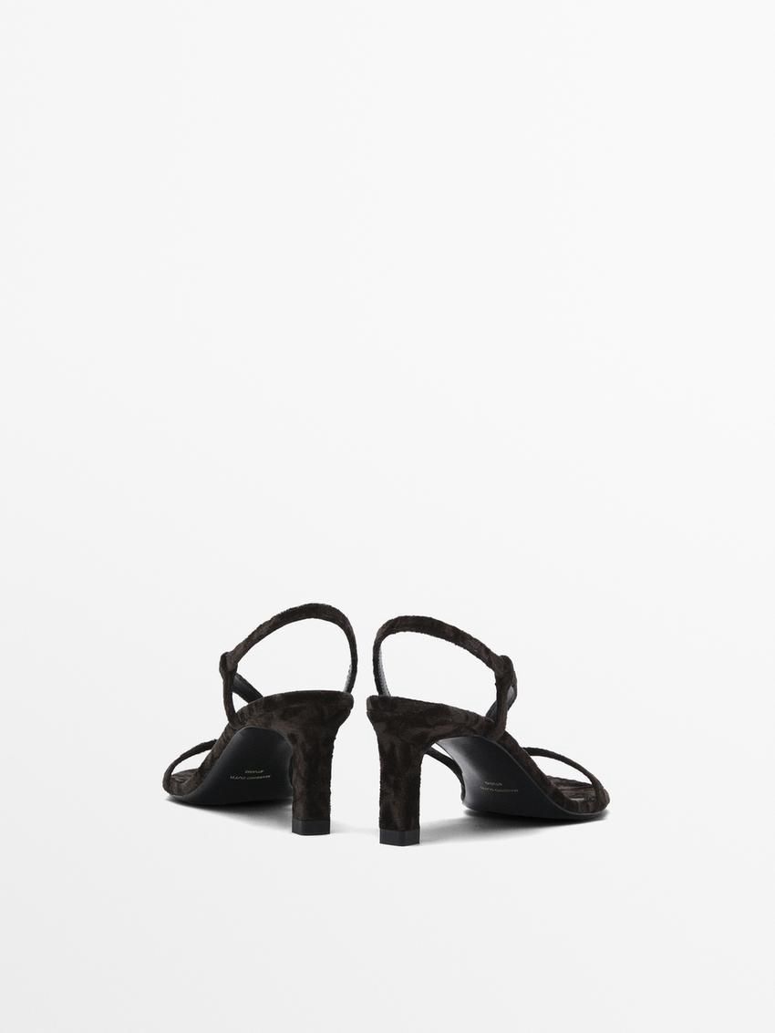 Massimo Dutti Strappy Velvet - Studio Women Heeled Sandals Dark Brown | US-FE3856429