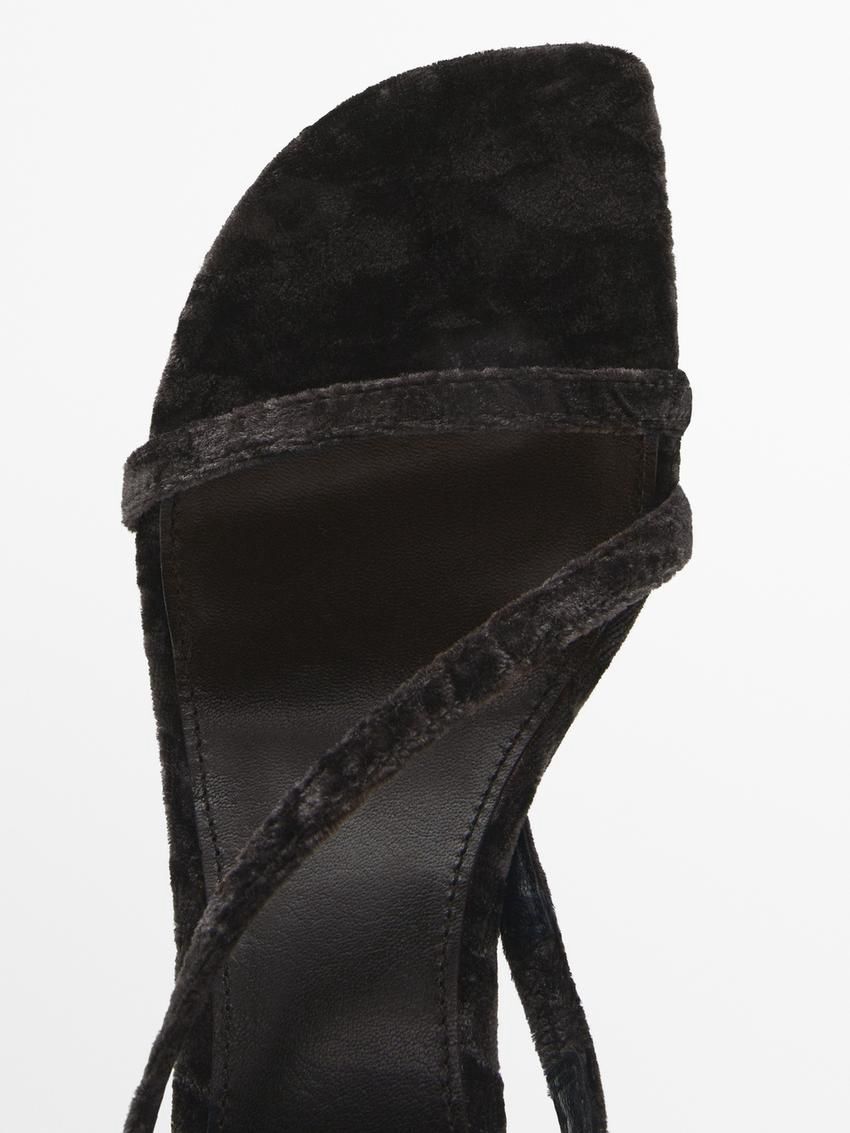 Massimo Dutti Strappy Velvet - Studio Women Heeled Sandals Dark Brown | US-FE3856429
