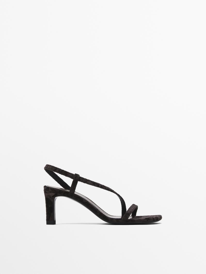 Massimo Dutti Strappy Velvet - Studio Women Heeled Sandals Dark Brown | US-FE3856429