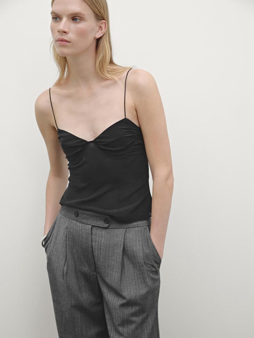 Massimo Dutti Strappy With Underwire Detail Women Top Black | US-OZ8165973