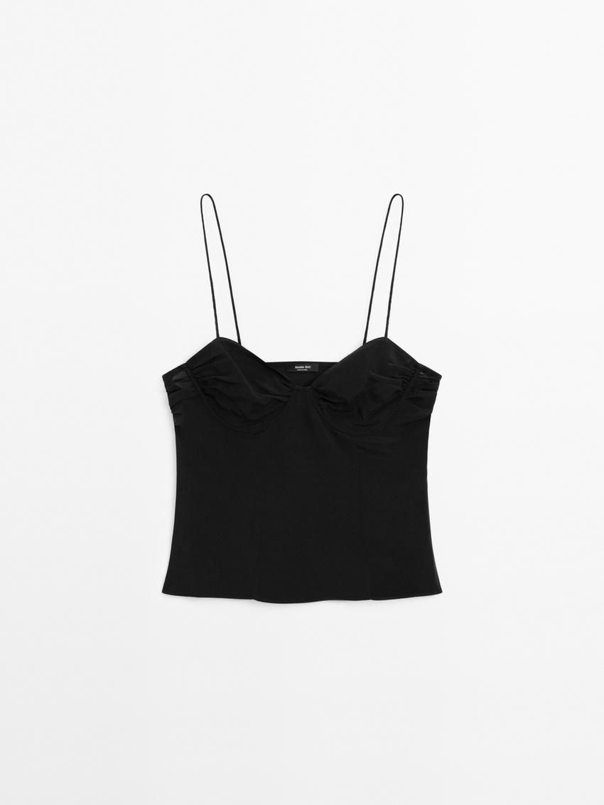 Massimo Dutti Strappy With Underwire Detail Women Top Black | US-OZ8165973