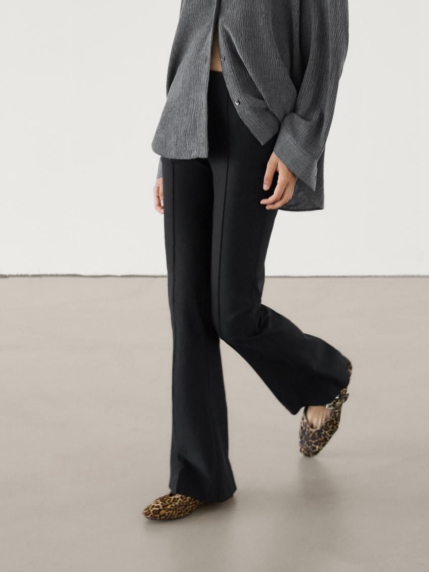 Massimo Dutti Stretch Flare Fit Women Trousers Black | US-QE6327058