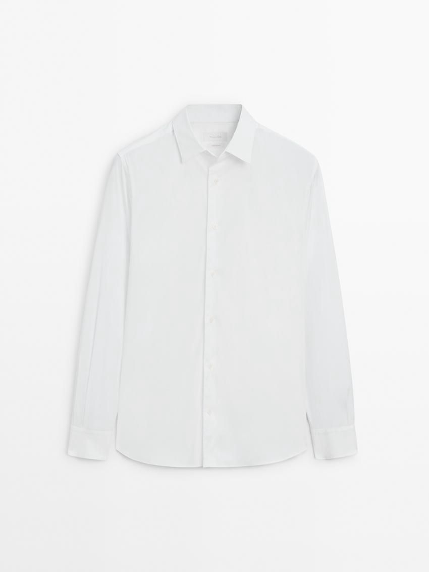 Massimo Dutti Stretch Slim Fit Men Shirts White | US-NJ2593804