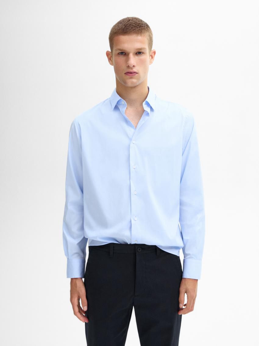 Massimo Dutti Stretch Slim Fit Men Shirts Blue | US-VQ6529701