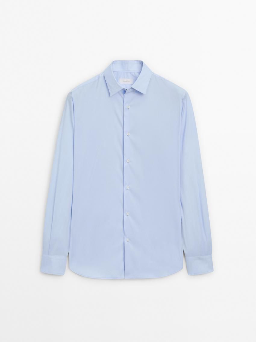 Massimo Dutti Stretch Slim Fit Men Shirts Blue | US-VQ6529701