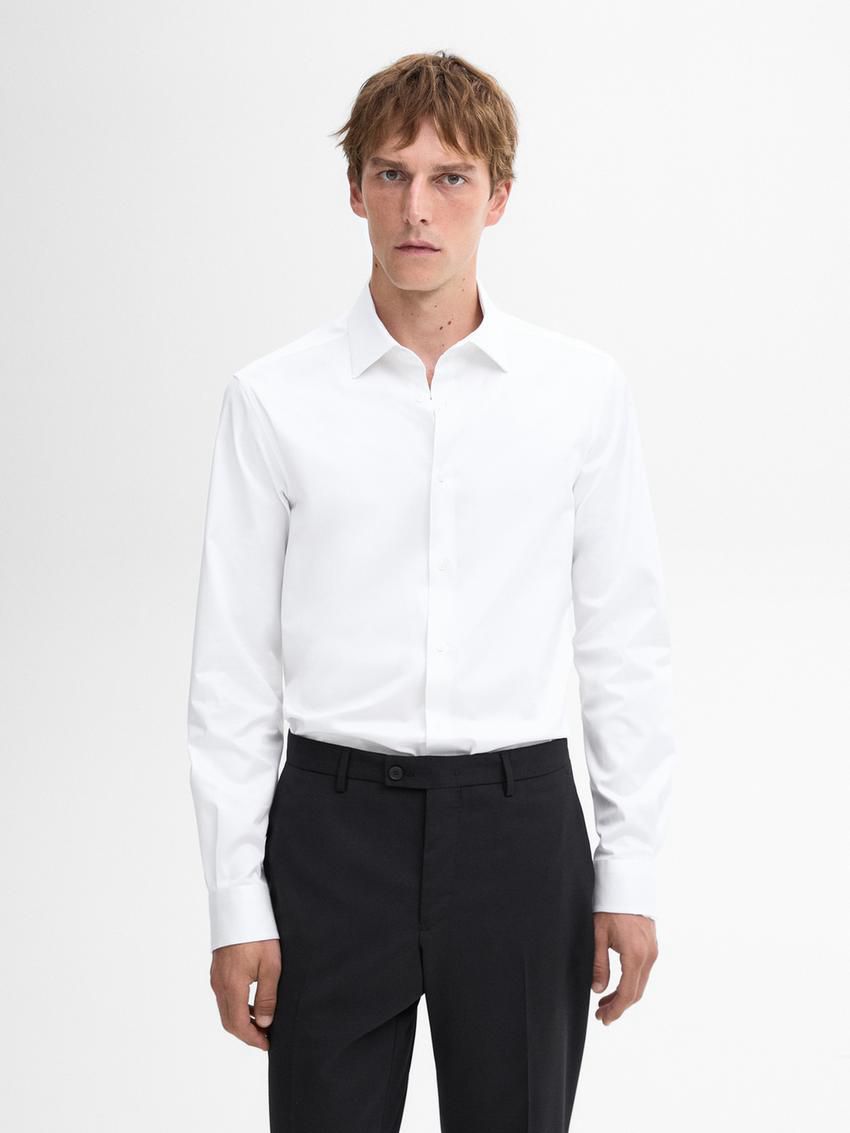 Massimo Dutti Stretch Slim-fit Cotton Twill Men Shirts White | US-GK3567819