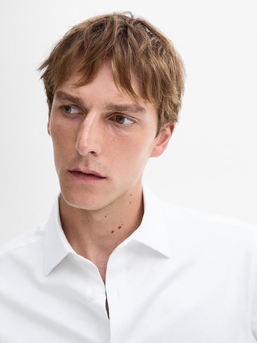 Massimo Dutti Stretch Slim-fit Cotton Twill Men Shirts White | US-GK3567819