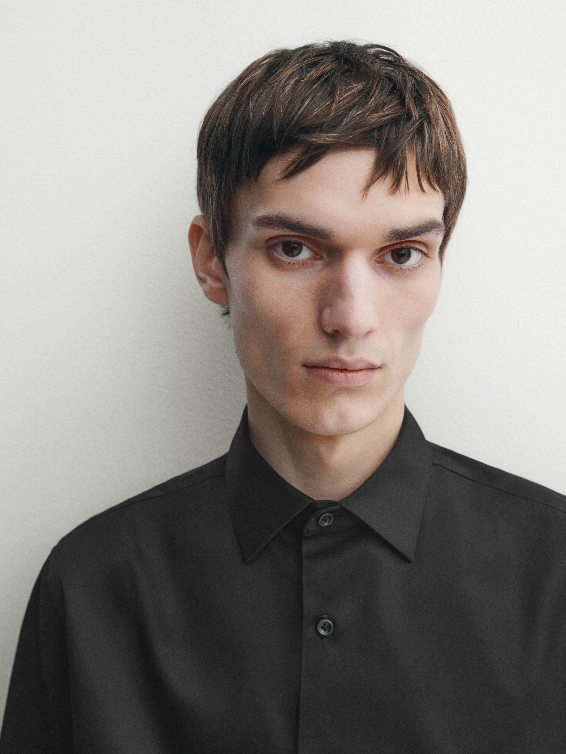 Massimo Dutti Stretch Slim-fit Cotton Twill Men Shirts Black | US-QH1579482