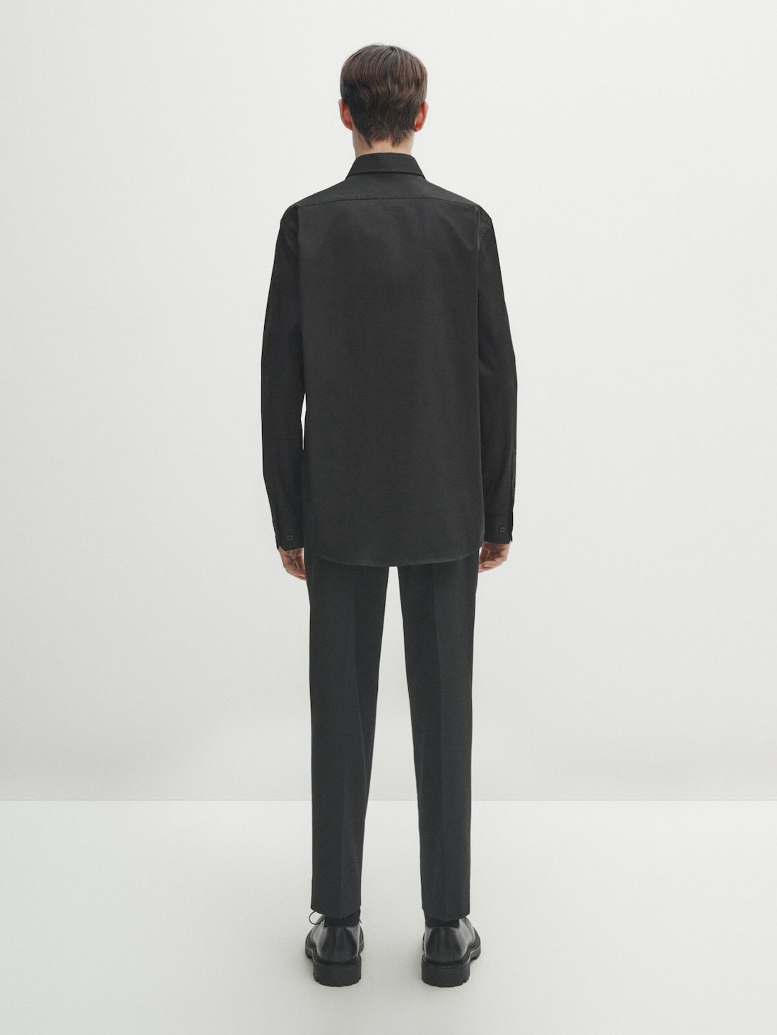 Massimo Dutti Stretch Slim-fit Cotton Twill Men Shirts Black | US-QH1579482
