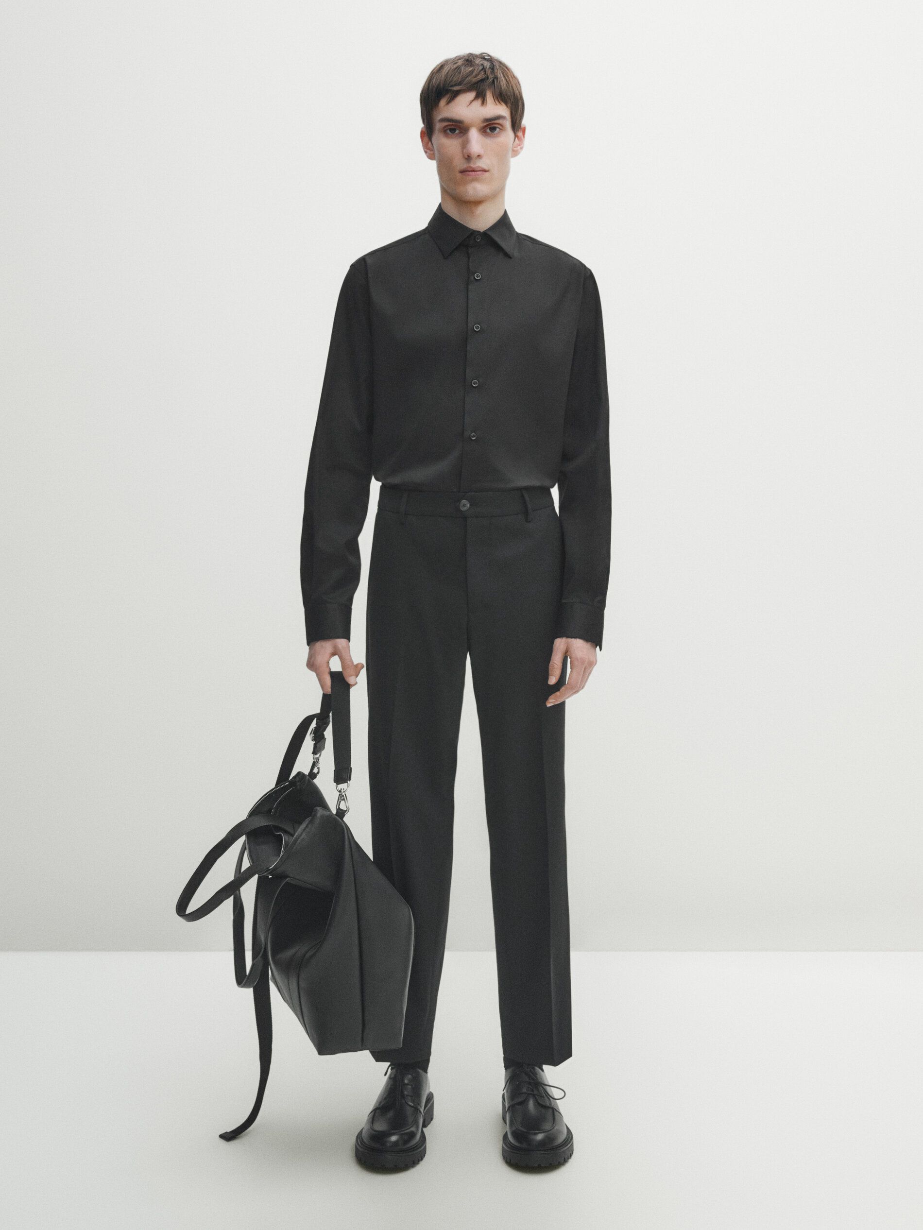 Massimo Dutti Stretch Slim-fit Cotton Twill Men Shirts Black | US-QH1579482