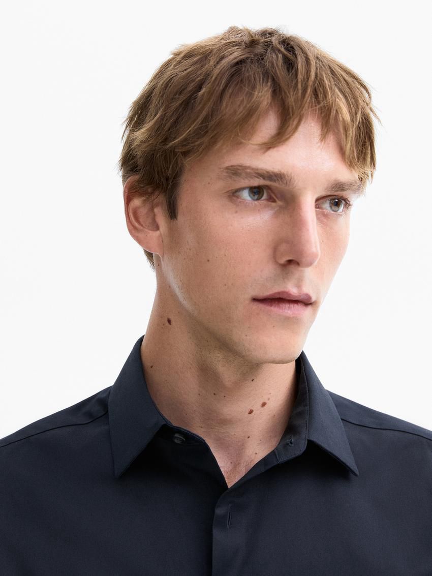 Massimo Dutti Stretch Slim-fit Cotton Twill Men Shirts Navy | US-HM0173598