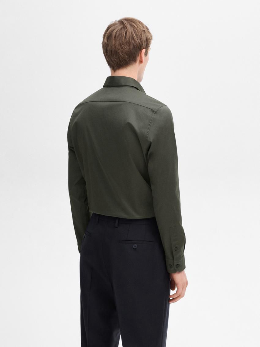 Massimo Dutti Stretch Slim-fit Cotton Twill Men Shirts Dark Khaki | US-WR5068972