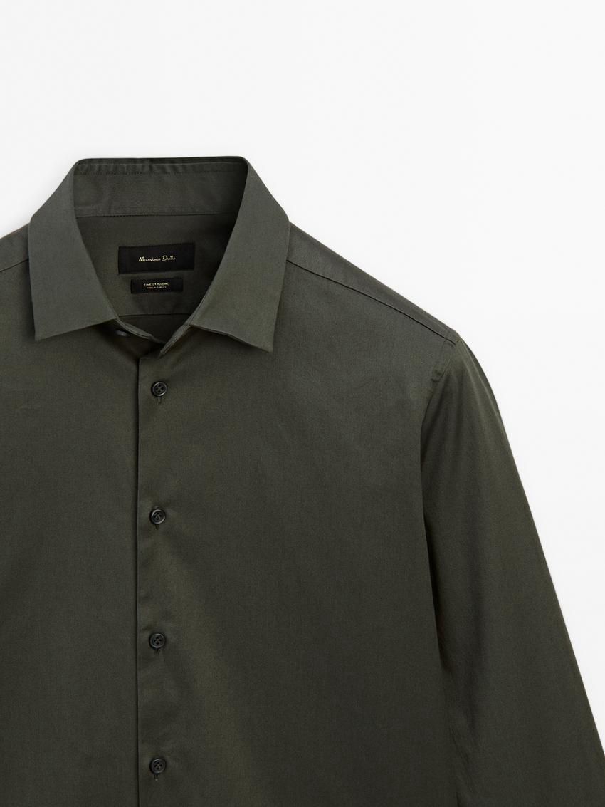 Massimo Dutti Stretch Slim-fit Cotton Twill Men Shirts Dark Khaki | US-WR5068972