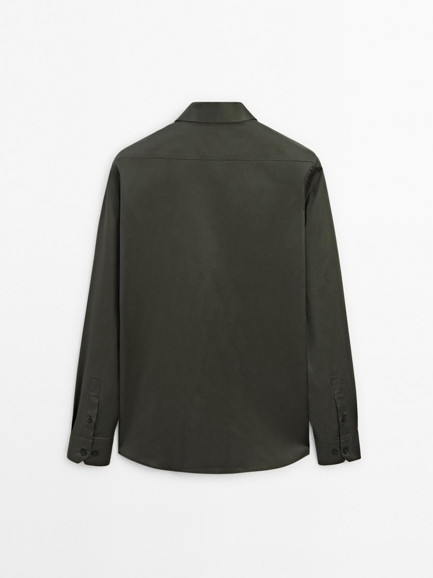 Massimo Dutti Stretch Slim-fit Cotton Twill Men Shirts Dark Khaki | US-WR5068972