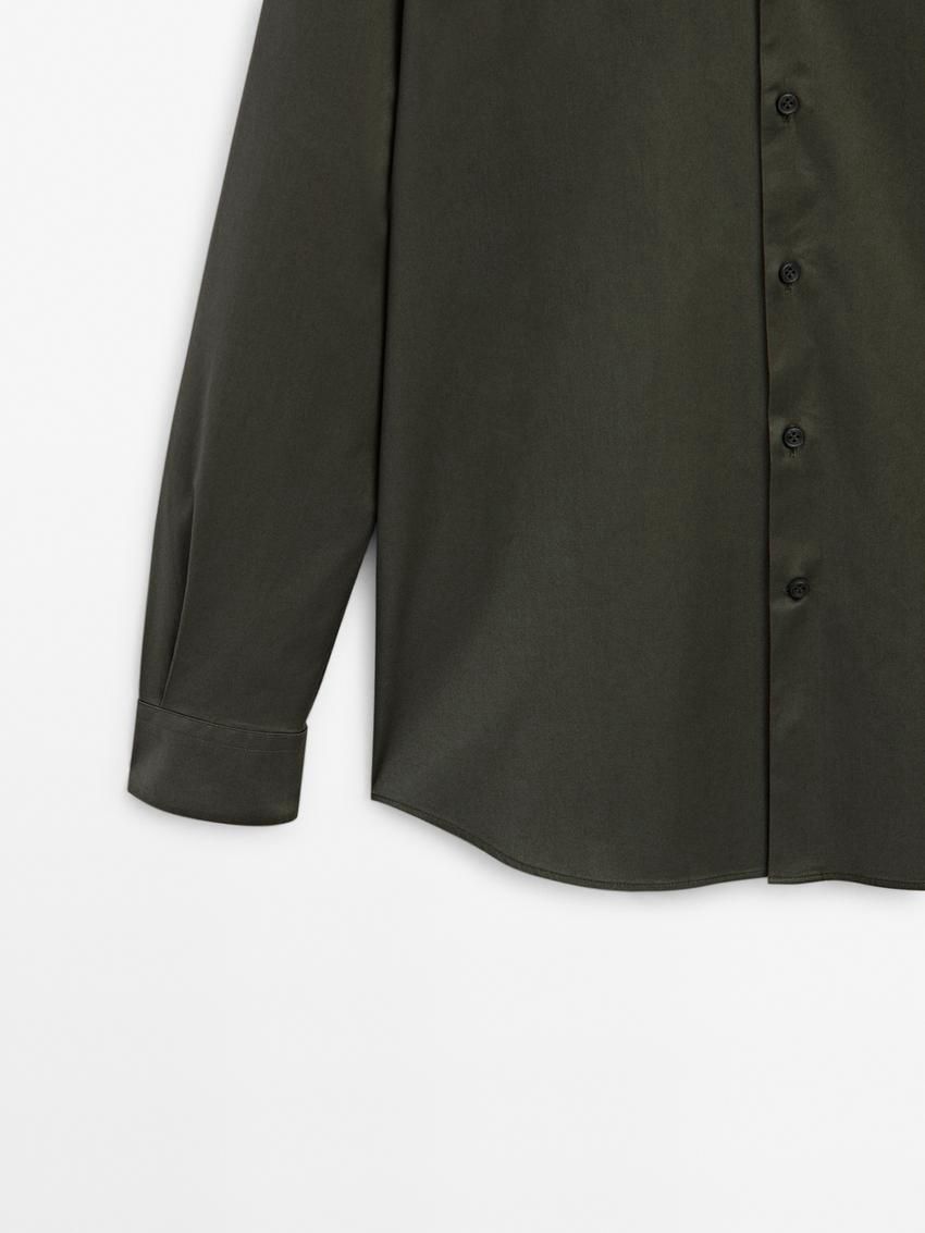 Massimo Dutti Stretch Slim-fit Cotton Twill Men Shirts Dark Khaki | US-WR5068972