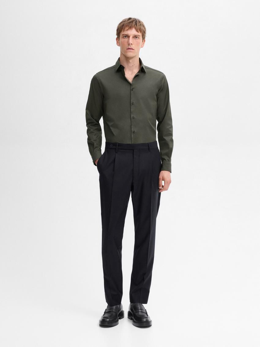 Massimo Dutti Stretch Slim-fit Cotton Twill Men Shirts Dark Khaki | US-WR5068972