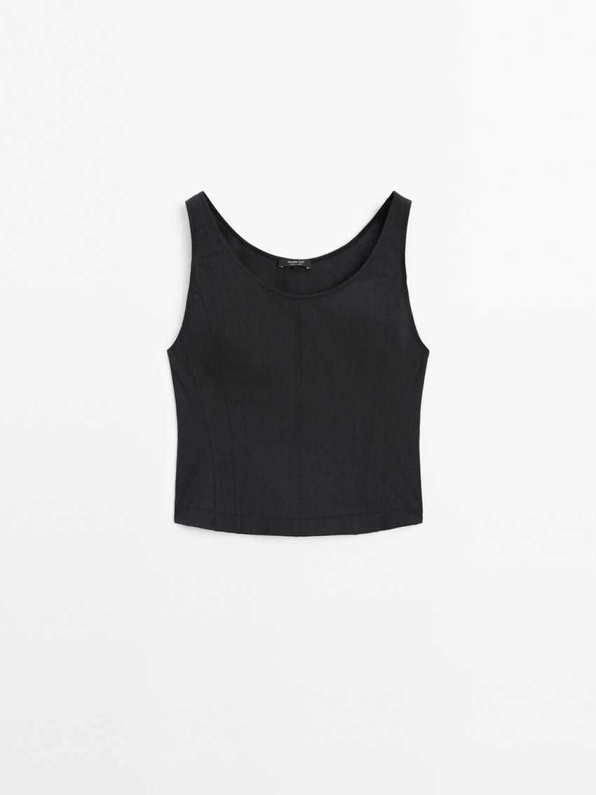 Massimo Dutti Stretch With Seam Details Women Top Black | US-HD2605847