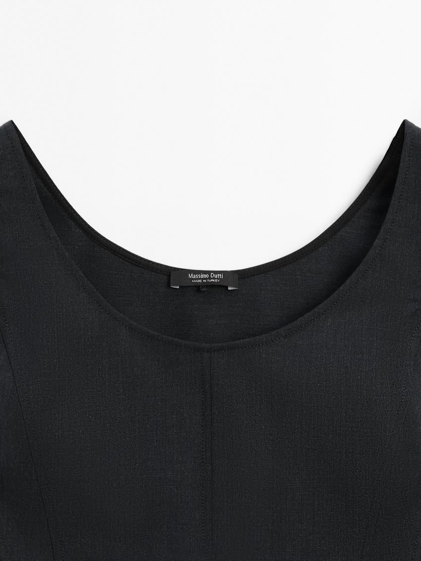 Massimo Dutti Stretch With Seam Details Women Top Black | US-HD2605847
