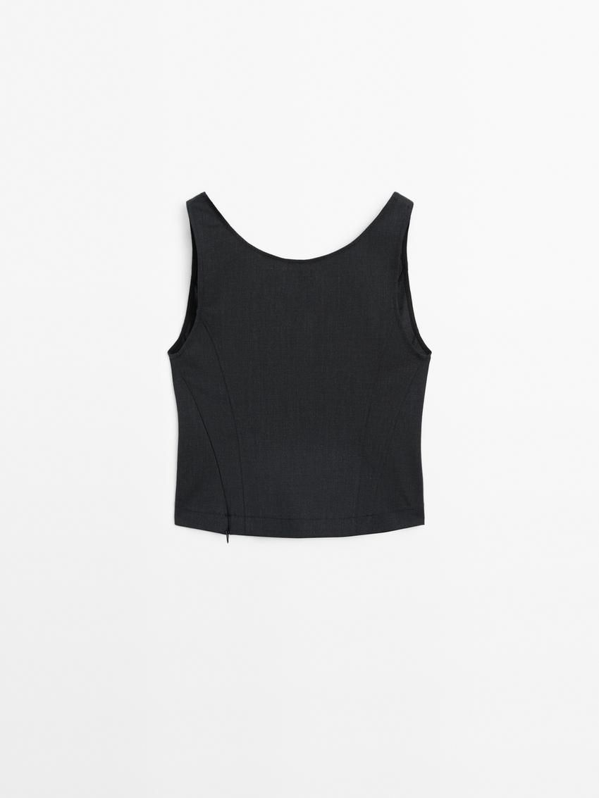 Massimo Dutti Stretch With Seam Details Women Top Black | US-HD2605847