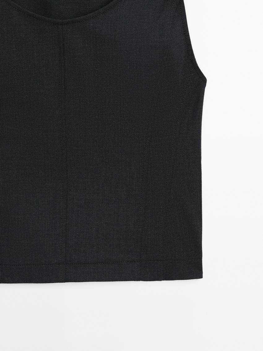 Massimo Dutti Stretch With Seam Details Women Top Black | US-HD2605847