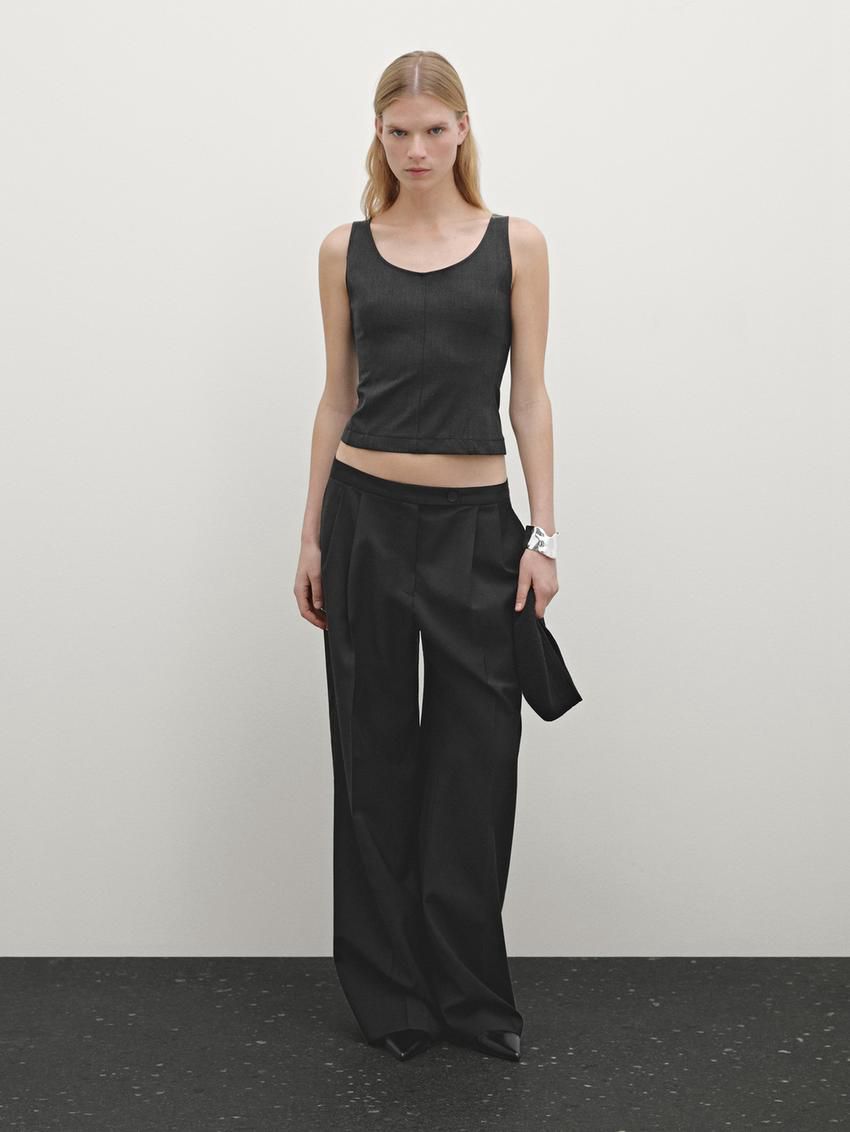 Massimo Dutti Stretch With Seam Details Women Top Black | US-HD2605847