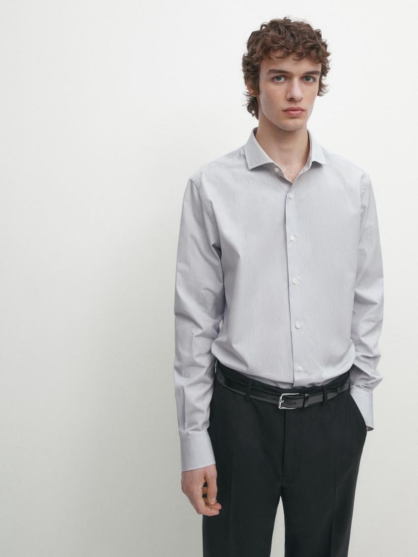 Massimo Dutti Striped Detail Men Shirts Navy / White | US-UN3640285