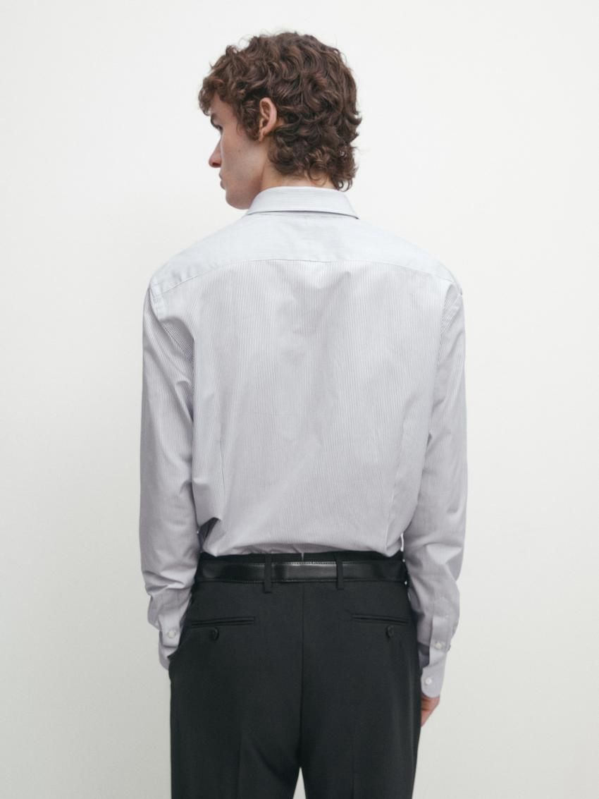 Massimo Dutti Striped Detail Men Shirts Navy / White | US-UN3640285