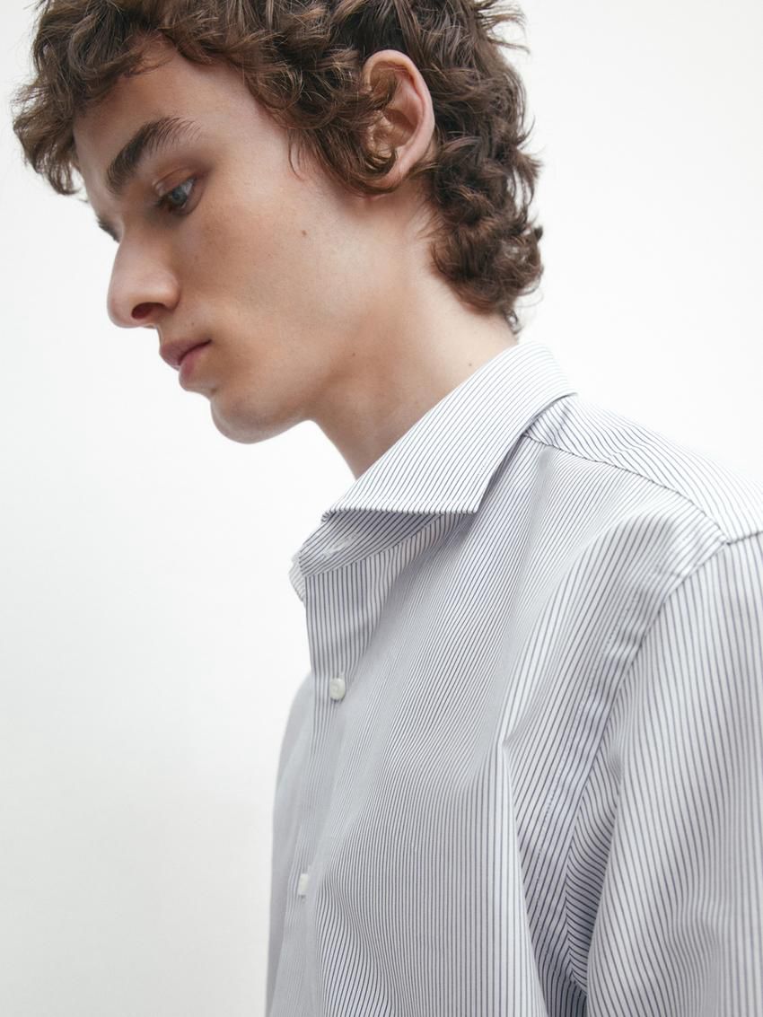 Massimo Dutti Striped Detail Men Shirts Navy / White | US-UN3640285