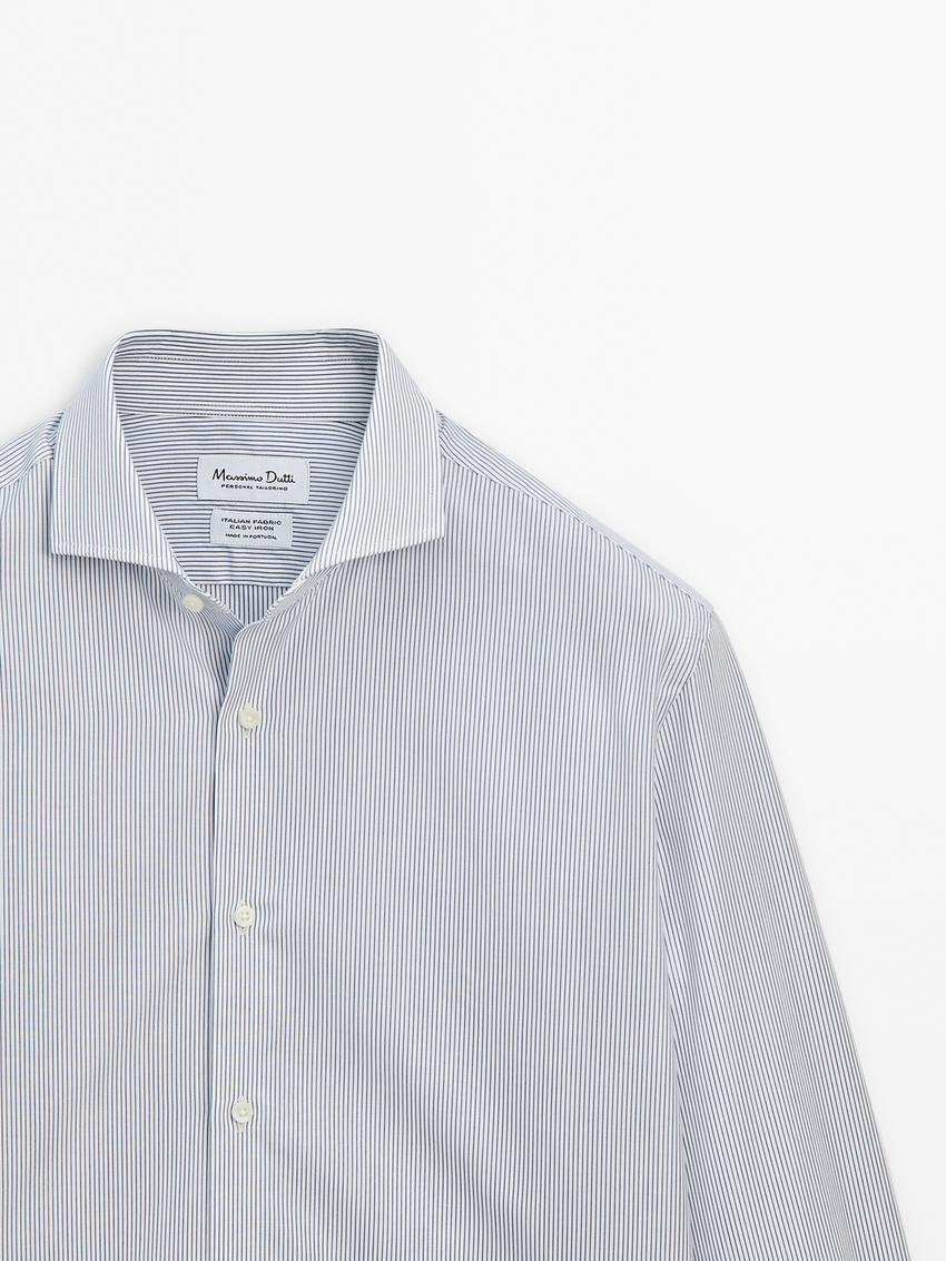 Massimo Dutti Striped Detail Men Shirts Navy / White | US-UN3640285