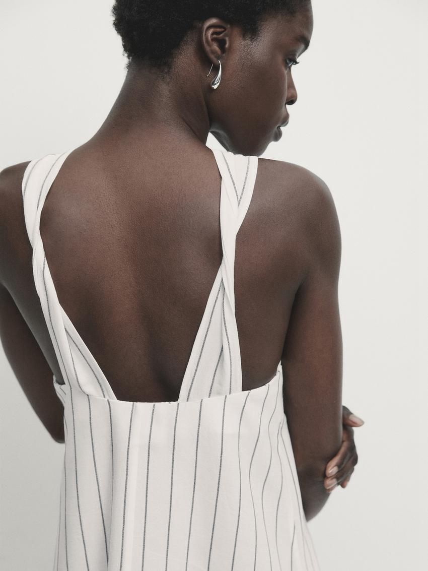 Massimo Dutti Striped Halterneck Midi Women Dress White | US-WO4179530