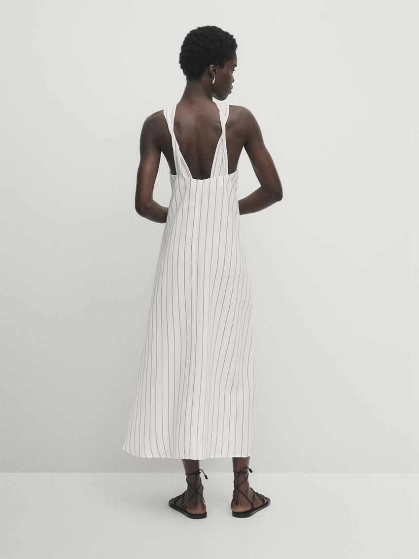 Massimo Dutti Striped Halterneck Midi Women Dress White | US-WO4179530