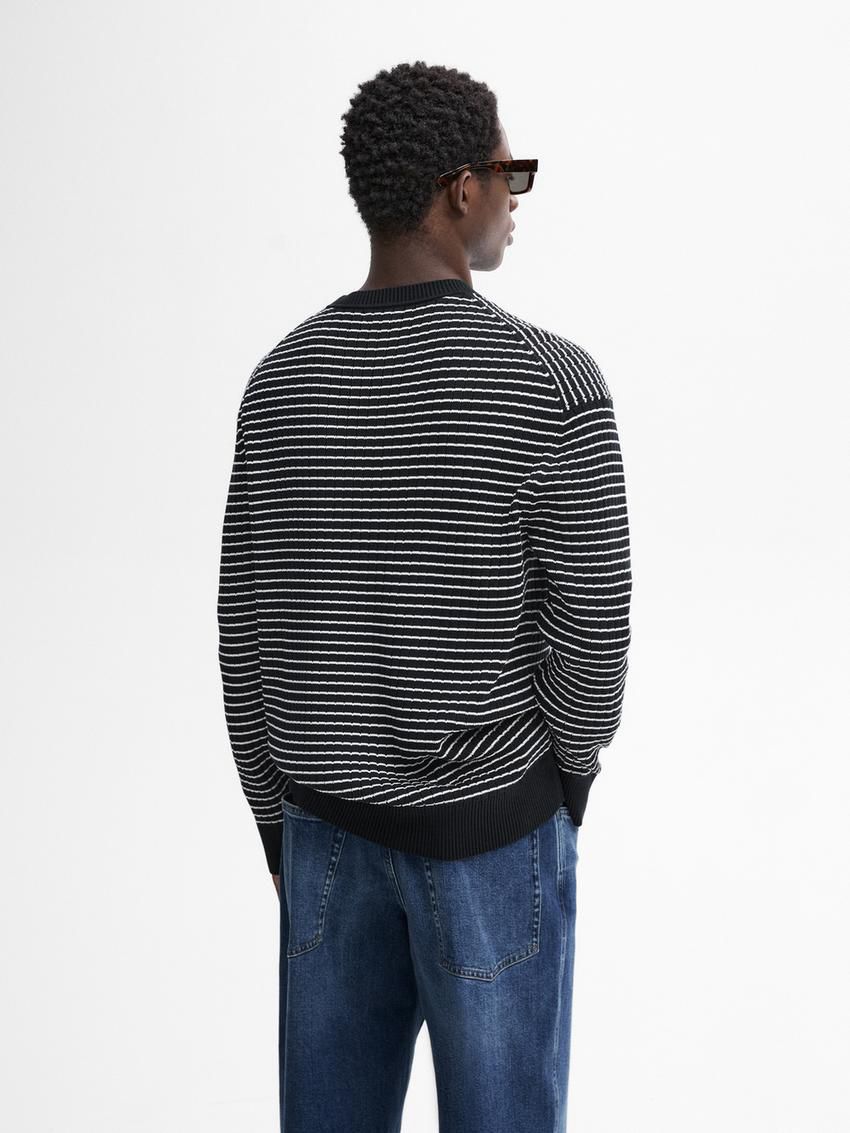 Massimo Dutti Striped Knit Long Sleeve Men Sweater Navy / White | US-ZI5628904